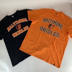 Lot of 2 Baltimore Orioles Black Orange Fanatics 47 Brand Shirts Mens L and XL